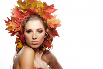 Картинка девушки -unsort+ лица +портреты девушка модель взгляд макияж листья осень фон