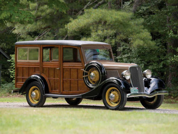 Обои картинки фото автомобили, классика, 1933г, ford, v8, station, wagon, 40-860, коричневый