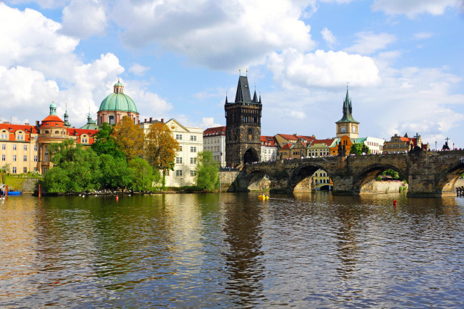 Обои картинки фото города, прага , Чехия, дома, мост, река, прага
