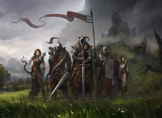 Картинка фэнтези люди поле воины знамя