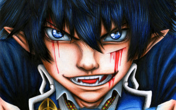 Картинка разное арты okuma rin уши синий экзорцист клыки взгляд ao no exorcist полукровка демон