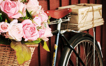 обоя разное, ремесла,  поделки,  рукоделие, flowers, roses, ретро, цветы, букет, флористика, велосипед