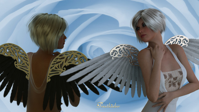 Обои картинки фото 3д графика, ангел , angel, фон, взгляд, девушки