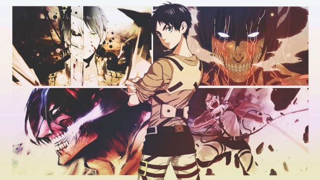 Обои картинки фото аниме, shingeki no kyojin, dinocojv, арт, эрен, атака, титанов
