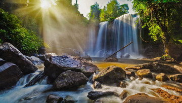 Картинка природа водопады скала камни поток