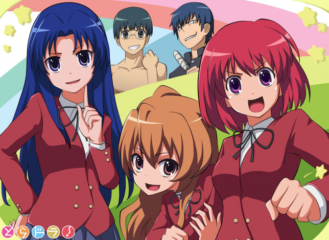 Обои картинки фото аниме, toradora, фон, взгляд, девушки