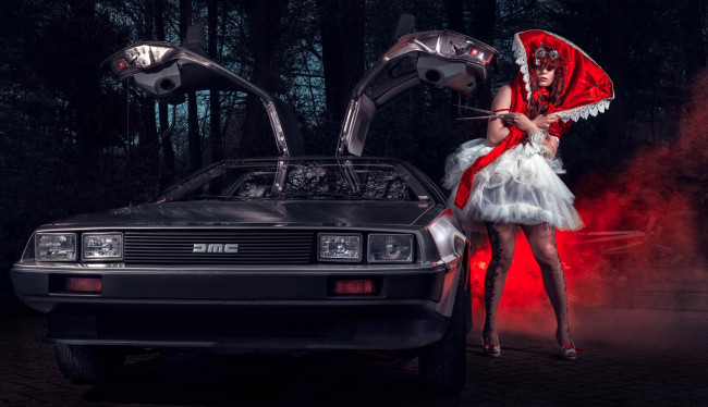 Обои картинки фото автомобили, -авто с девушками, delorean, dmc-12