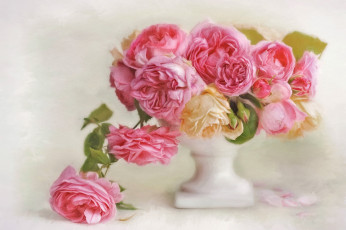 обоя рисованное, цветы, лепестки, розы, арт, ваза