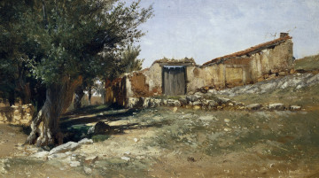 Картинка рисованное живопись пейзаж в арагоне карлос де хаэс дерево дом развалины картина