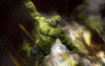 Картинка халк 3д графика creatures существа злой зеленый мускулы hulk комикс летит
