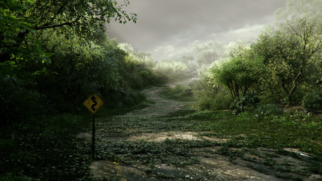 Обои картинки фото 3д, графика, nature, landscape, природа, лес, дорога