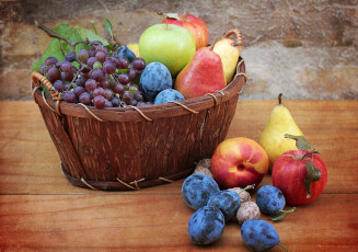 Картинка еда фрукты ягоды сливы груши орехи яблоки нектарины
