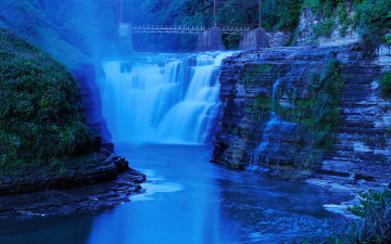 Картинка природа водопады скалы река мост