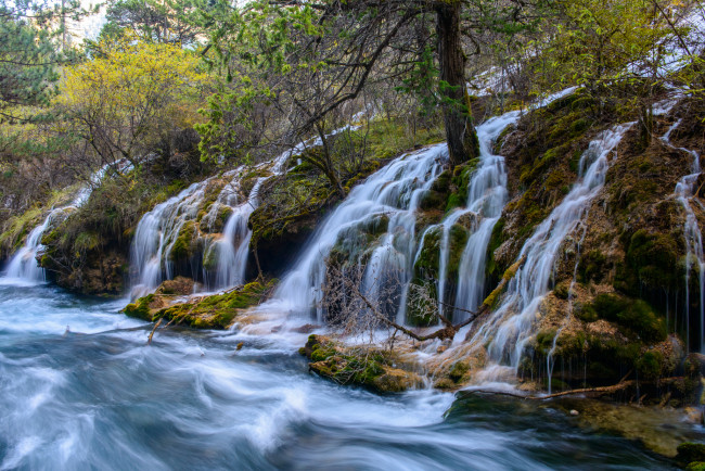 Обои картинки фото природа, водопады, лес, река, водопад