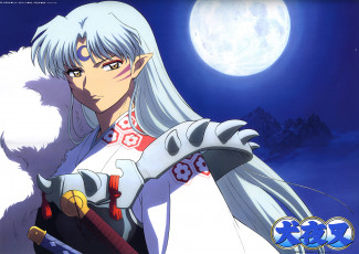 обоя аниме, inuyasha, луна, sesshomaru, ночь