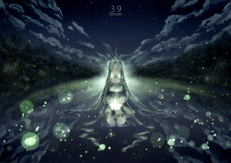 Картинка аниме vocaloid отражение арт лес kimven озеро hatsune miku ночь девушка