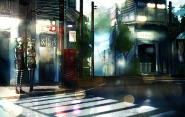 Картинка аниме vocaloid город suppakarn prakobkij soompook2122 девушки дождь kagamine rin hatsune miku