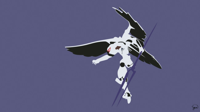 Обои картинки фото аниме, evangelion, орудие, крылья, монстр, ангел