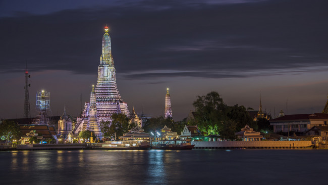Обои картинки фото bangkok, города, бангкок , таиланд, храм, ночь