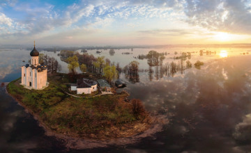 Картинка церковь+покрова+на+нерли города -+православные+церкви +монастыри церковь остров деревья разлив весна река