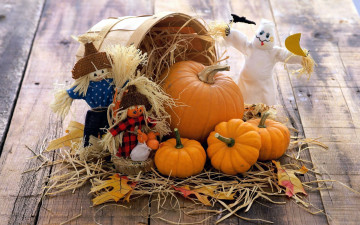Картинка праздничные хэллоуин композиция куклы тыквы