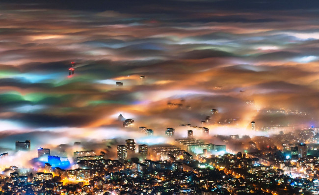 Обои картинки фото софия,  болгария, города, - столицы государств, огни, панорама, город, туман