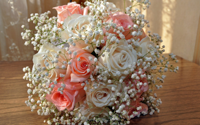 Обои картинки фото цветы, букеты,  композиции, праздник, свадебный, букет, розы