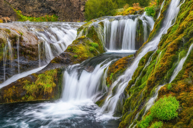 Обои картинки фото природа, водопады, мох, водопад, исландия, iceland, каскад
