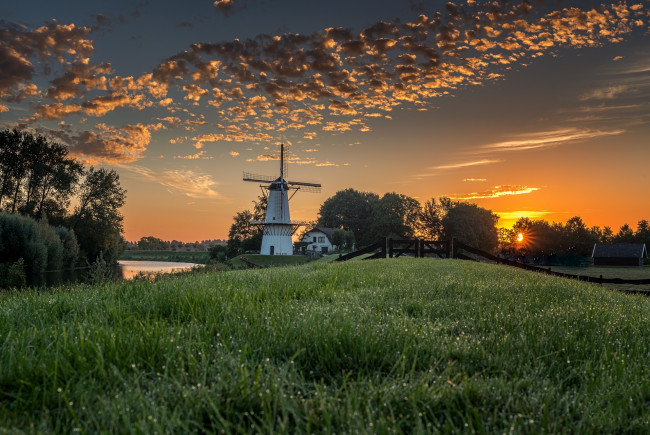 Обои картинки фото разное, мельницы, река, лес