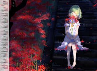 Картинка календари аниме девушка ступени цветы