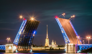 Картинка dvortsovyy+bridge города санкт-петербург +петергоф+ россия шпиль мост река