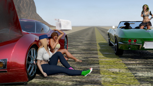 Обои картинки фото 3д графика, люди-авто, мото , people- car ,  moto, девушки, фон, взгляд
