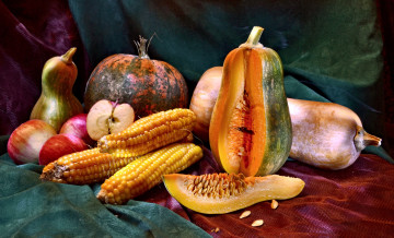 Картинка еда фрукты+и+овощи+вместе овощи фрукты ткань тыквы кукуруза яблоки