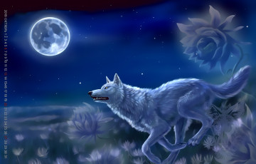 Картинка календари рисованные +векторная+графика 2019 calendar цветы ночь луна волк животное