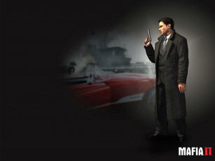 обоя видео игры, mafia ii, мафия, гангстер, машина, пистолет