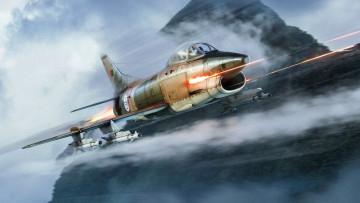 Картинка видео+игры war+thunder самолет бой скала туман