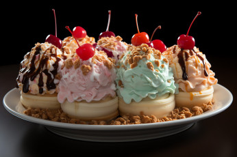 Картинка еда мороженое +десерты вишни ассорти сироп