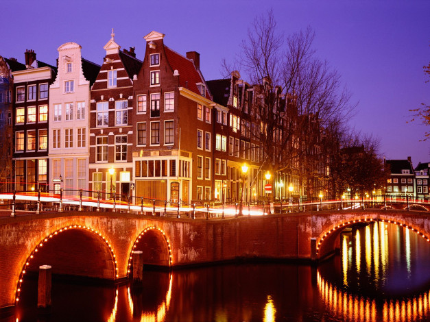 Обои картинки фото city, lights, amsterdam, netherlands, города, амстердам, нидерланды