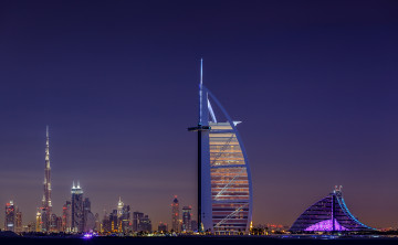 Картинка dubai united arab emirates города дубаи оаэ burj al ночной город бурдж-эль-араб арабская башня
