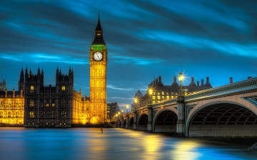 обоя города, лондон, великобритания, мост, часы, башня