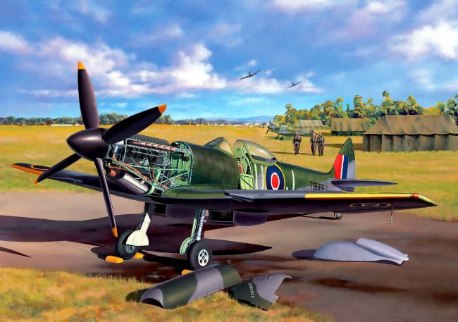Обои картинки фото spitfire, авиация, 3д, рисованые, graphic, английский, истребитель, перехватчик, разведчик