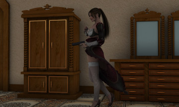 Картинка 3д+графика фантазия+ fantasy девушка взгляд оружие тумба шкаф