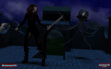Картинка 3д+графика фантазия+ fantasy девушка киборг оружие взгляд