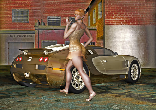 Обои картинки фото 3д графика, люди , people, девушка, взгляд, автомобиль