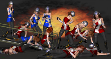 Картинка 3д+графика фантазия+ fantasy взгляд кровь фон оружие баталььон девушки