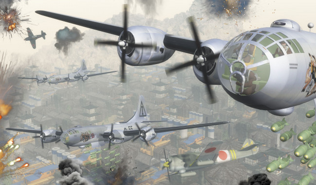 Обои картинки фото 3д графика, армия , military, самолеты, город, полет