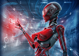Картинка фэнтези роботы +киборги +механизмы gynoid гиноид cyberpunk голограмма робот киберпанк андроид android девушка