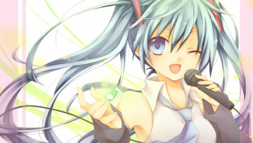 Картинка аниме vocaloid девушка взгляд фон