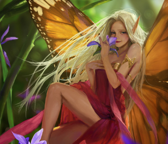 Обои картинки фото фэнтези, феи, девушка, крылья, арт, фея, цветок