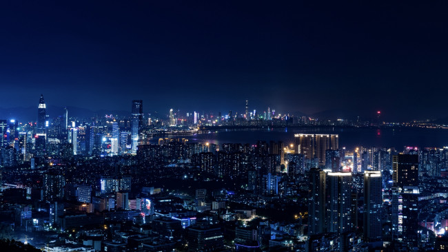 Обои картинки фото города, - огни ночного города, огни, ночь, wallhaven, мегаполис, синий, город